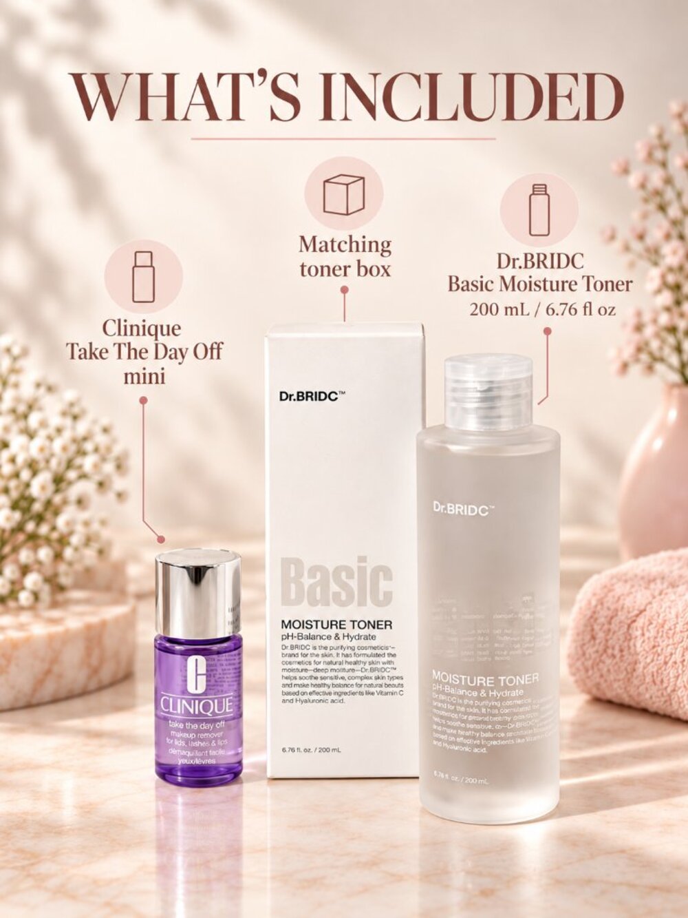 Dr.BRIDC Moisture Toner + Clinique Makeup Remover Duo